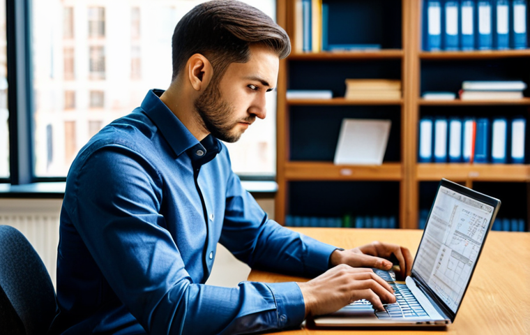 A diligent male finance professional, in his late 20s, dressed in a modest, dark blue business shirt and tailored grey trousers, intensely focused on his studies. He is seated at a minimalist wooden desk in a modern, brightly lit study area with large windows, indicating a sense of clarity. On the desk, there are open CFA textbooks, a laptop displaying intricate financial data visualizations and complex quantitative models, and a neat stack of analytical reports. His hands are resting on the keyboard, poised for action, as he deeply concentrates on the screen. The background shows blurred bookshelves filled with financial literature, adding to the academic atmosphere. The overall mood is serious, professional, and dedicated. High-quality professional photography, perfect anatomy, correct proportions, natural pose, well-formed hands, proper finger count, natural body proportions, fully clothed, appropriate attire, modest clothing, safe for work, appropriate content, professional.